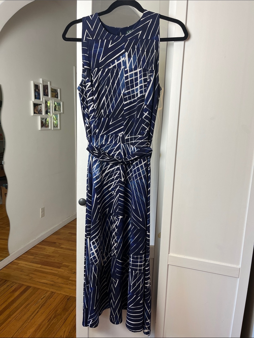 Lauren Ralph Lauren Navy & White Geometric Midi Dress